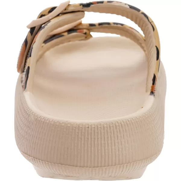 imageWHITIN Slides for Women Men Double Buckle Adjustable Thick Sole Pillow Slippers Bathroom SandalsLeopard