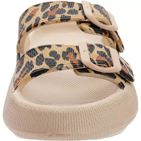 imageWHITIN Slides for Women Men Double Buckle Adjustable Thick Sole Pillow Slippers Bathroom SandalsLeopard