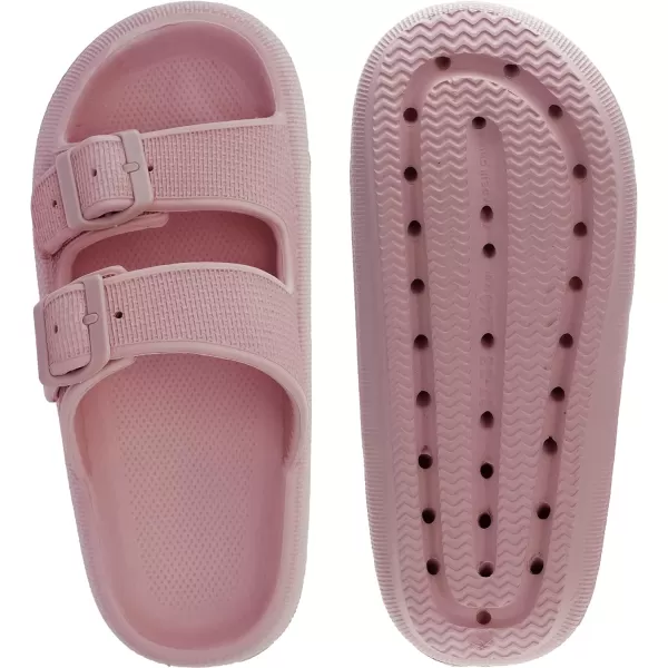 imageWHITIN Slides for Women Men Double Buckle Adjustable Thick Sole Pillow Slippers Bathroom SandalsPink