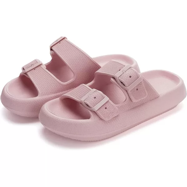 imageWHITIN Slides for Women Men Double Buckle Adjustable Thick Sole Pillow Slippers Bathroom SandalsPink