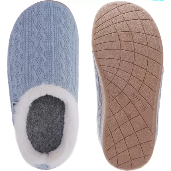 imageWHITIN Women Arch Support Fuzzy Knitted Slipper Warm Fluffy Slip On House ShoesBlue
