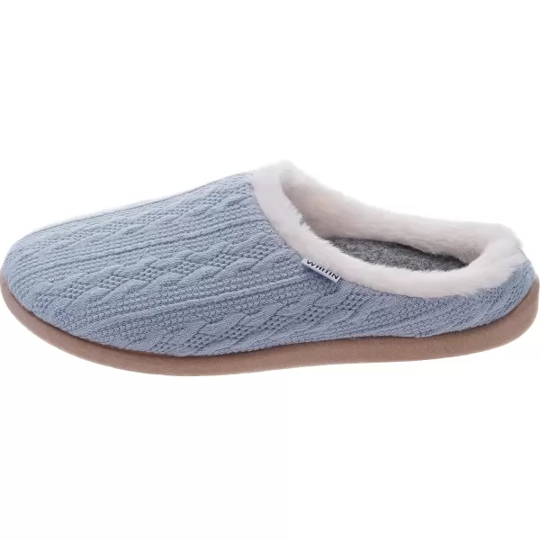 imageWHITIN Women Arch Support Fuzzy Knitted Slipper Warm Fluffy Slip On House ShoesBlue