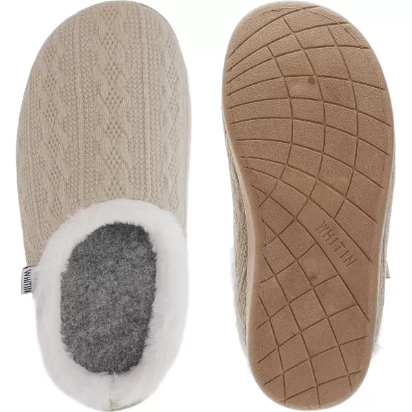 imageWHITIN Women Arch Support Fuzzy Knitted Slipper Warm Fluffy Slip On House ShoesOatmeal