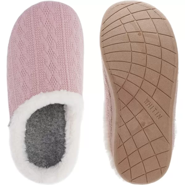 imageWHITIN Women Arch Support Fuzzy Knitted Slipper Warm Fluffy Slip On House ShoesPink