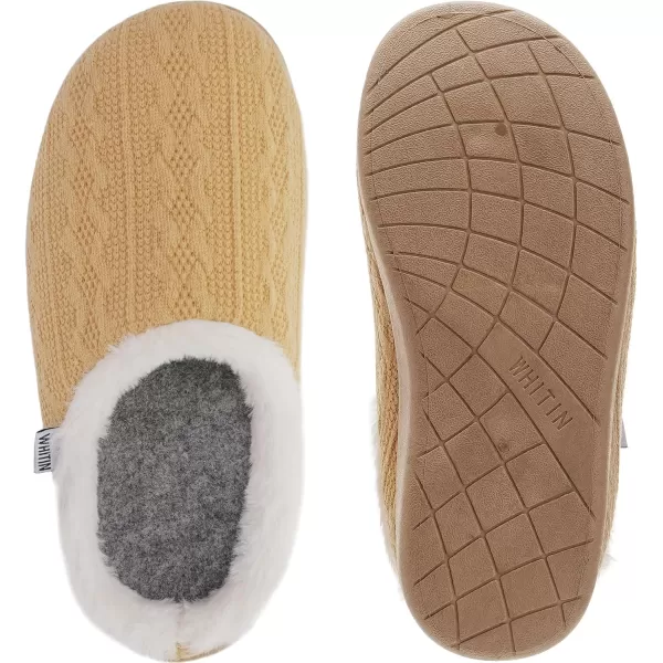imageWHITIN Women Arch Support Fuzzy Knitted Slipper Warm Fluffy Slip On House ShoesYellow