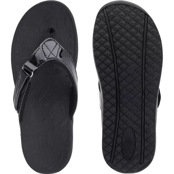 imageWHITIN Womens Flip Flops Thong Sandals  Orthotic Arch Support  Soft Toe Post  Deep Heel CupAdjustable Black