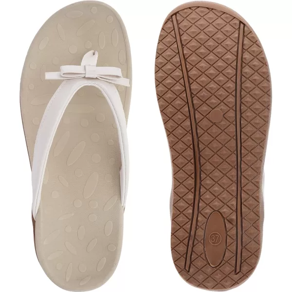 imageWHITIN Womens Flip Flops Thong Sandals  Orthotic Arch Support  Soft Toe Post  Deep Heel CupBowknot Beige
