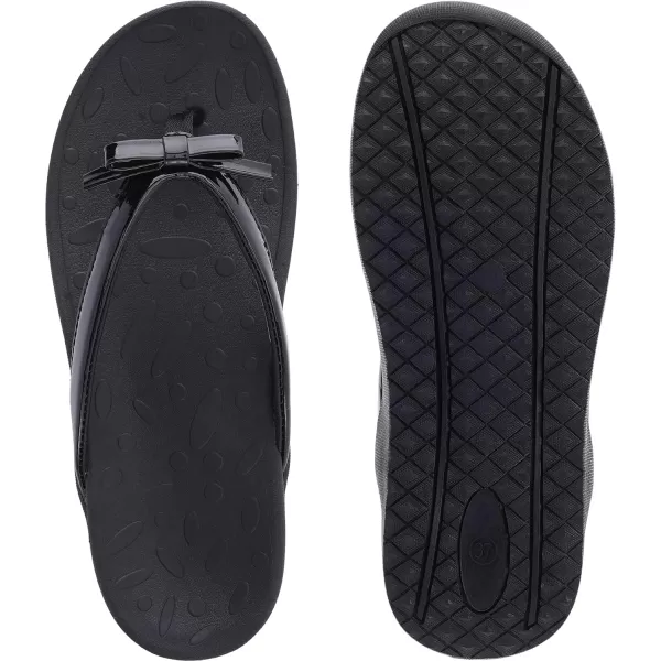 imageWHITIN Womens Flip Flops Thong Sandals  Orthotic Arch Support  Soft Toe Post  Deep Heel CupBowknot Black