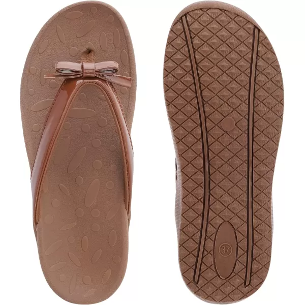 imageWHITIN Womens Flip Flops Thong Sandals  Orthotic Arch Support  Soft Toe Post  Deep Heel CupBowknot Brown