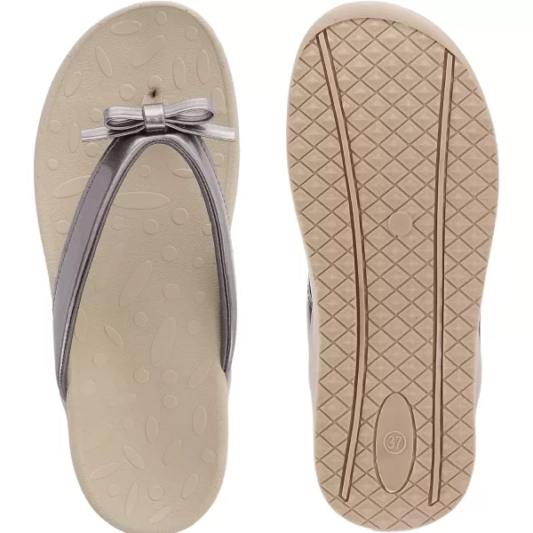 imageWHITIN Womens Flip Flops Thong Sandals  Orthotic Arch Support  Soft Toe Post  Deep Heel CupBowknot Champagne