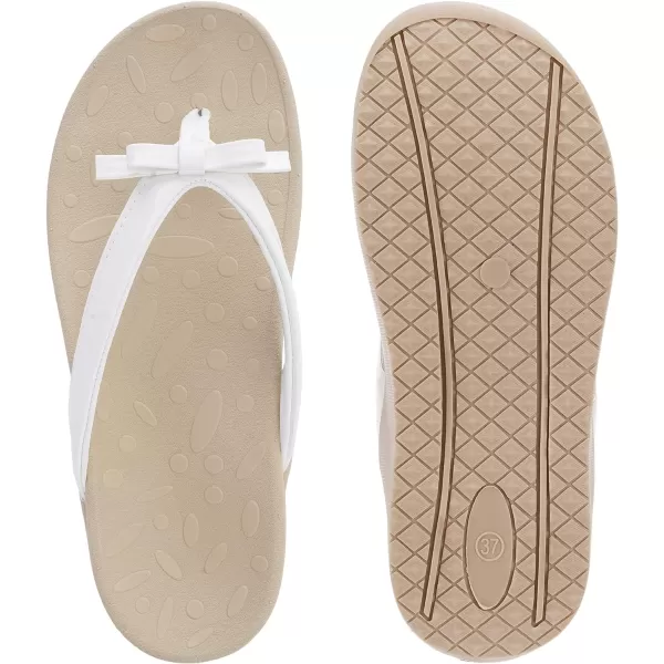 imageWHITIN Womens Flip Flops Thong Sandals  Orthotic Arch Support  Soft Toe Post  Deep Heel CupBowknot White