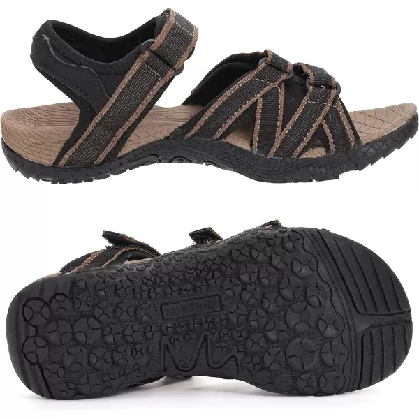 imageWHITIN Womens Hiking Sandals with Arch Support  Adjustable Hook and Loop Straps  Durable Sport Sandals for Outdoor AdventureC51  Blackbrown