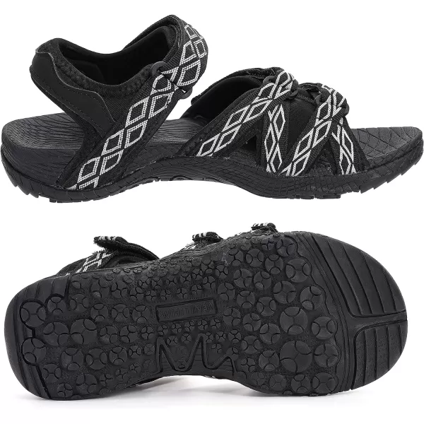 imageWHITIN Womens Hiking Sandals with Arch Support  Adjustable Hook and Loop Straps  Durable Sport Sandals for Outdoor AdventureC51  Blackwhite