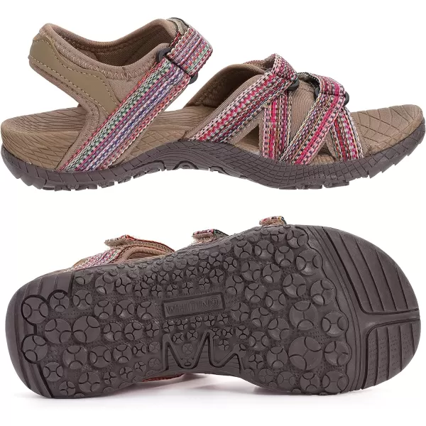 imageWHITIN Womens Hiking Sandals with Arch Support  Adjustable Hook and Loop Straps  Durable Sport Sandals for Outdoor AdventureC51  Brownred