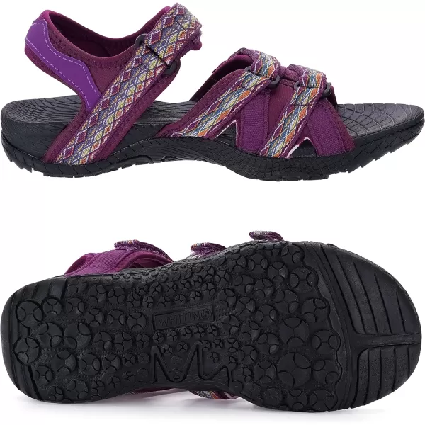 imageWHITIN Womens Hiking Sandals with Arch Support  Adjustable Hook and Loop Straps  Durable Sport Sandals for Outdoor AdventureC51  Darkpurple