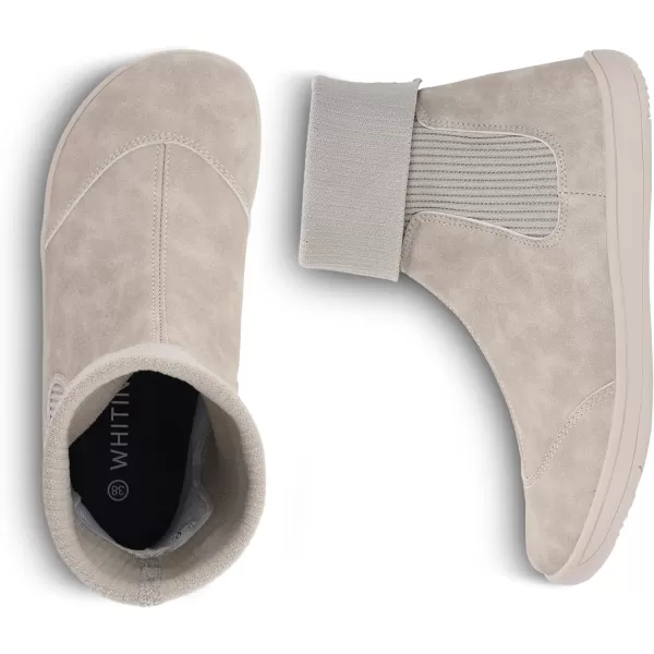 imageWHITIN Womens Minimalist Barefoot Chelsea Boots  Stacked Socklike Cuffs  Wide WidthW821  All Beige