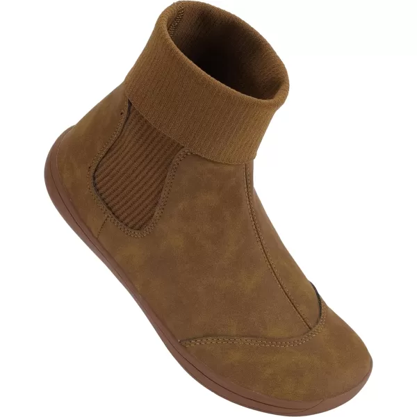 imageWHITIN Womens Minimalist Barefoot Chelsea Boots  Stacked Socklike Cuffs  Wide WidthW821  Light Brown