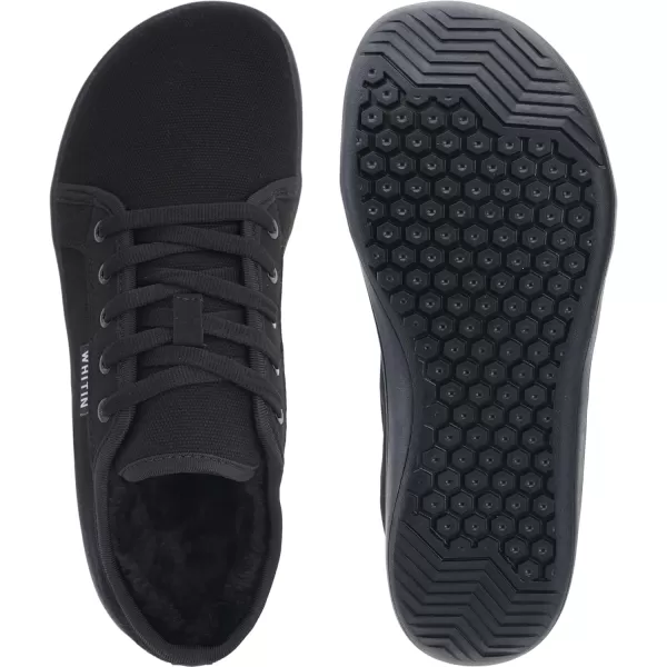 imageWHITIN Womens Minimalist Barefoot Shoes  Zero Drop Sole  Wide Width Fashion SneakerW81v3  All Black Fur Lined