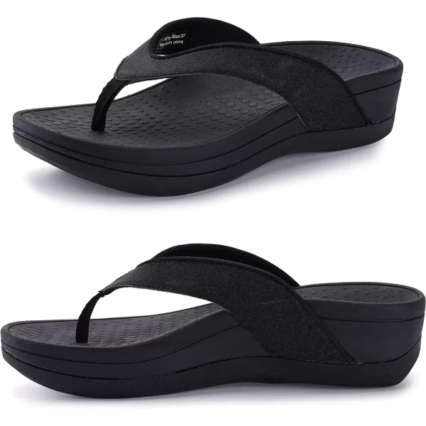 imageWHITIN Womens Platform Flip Flops with Arch Support  Deep Heel Cup  Soft Toe Post Wedge SandalsC30  Crystal Black