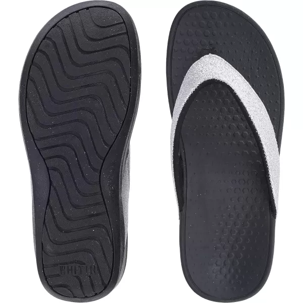 imageWHITIN Womens Platform Flip Flops with Arch Support  Deep Heel Cup  Soft Toe Post Wedge SandalsC30  Crystal Grey
