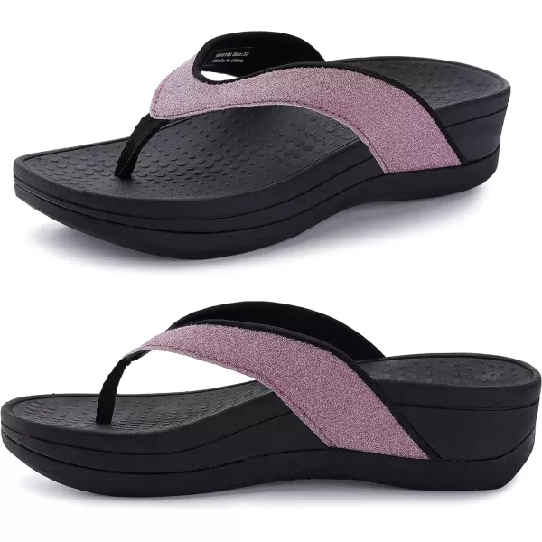 imageWHITIN Womens Platform Flip Flops with Arch Support  Deep Heel Cup  Soft Toe Post Wedge SandalsC30  Crystal Pink