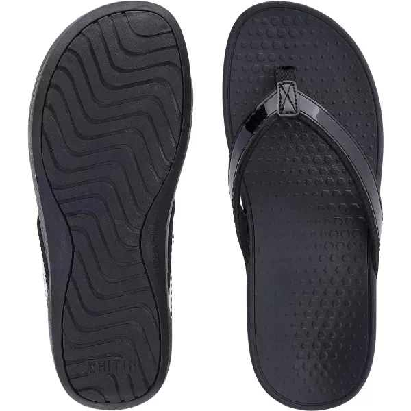 imageWHITIN Womens Platform Flip Flops with Arch Support  Deep Heel Cup  Soft Toe Post Wedge SandalsC31  Pu Black
