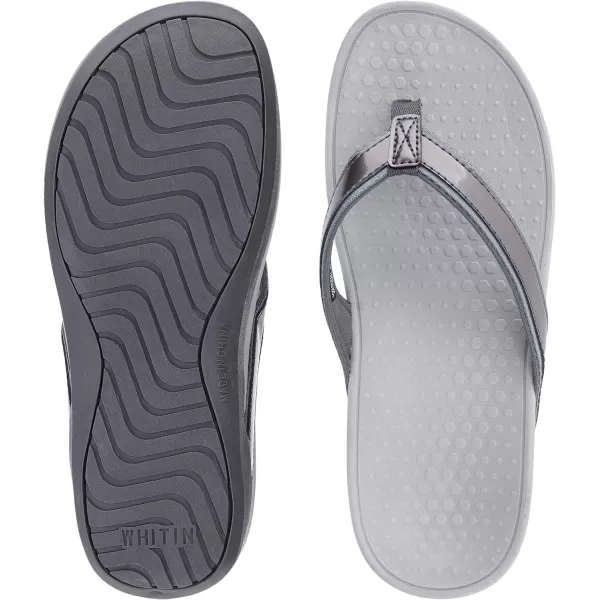 imageWHITIN Womens Platform Flip Flops with Arch Support  Deep Heel Cup  Soft Toe Post Wedge SandalsC31  Pu Pewter