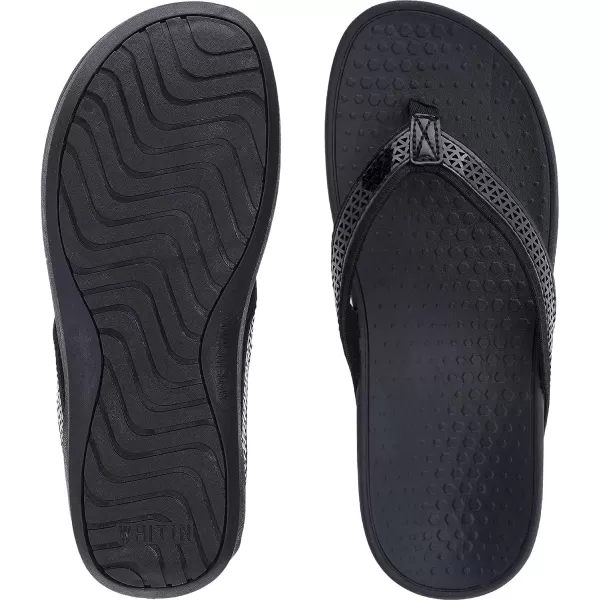 imageWHITIN Womens Platform Flip Flops with Arch Support  Deep Heel Cup  Soft Toe Post Wedge SandalsC32  Perforated Black