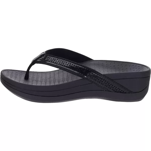 imageWHITIN Womens Platform Flip Flops with Arch Support  Deep Heel Cup  Soft Toe Post Wedge SandalsC32  Perforated Black
