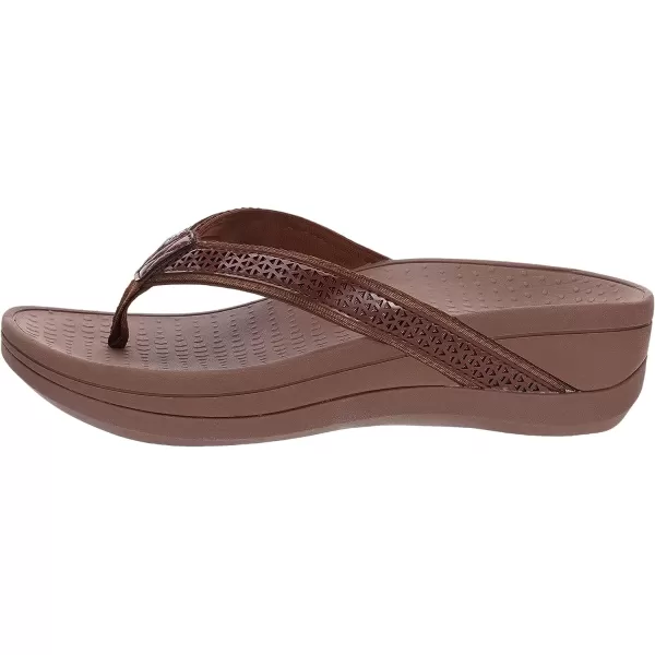 imageWHITIN Womens Platform Flip Flops with Arch Support  Deep Heel Cup  Soft Toe Post Wedge SandalsC32  Perforated Brown