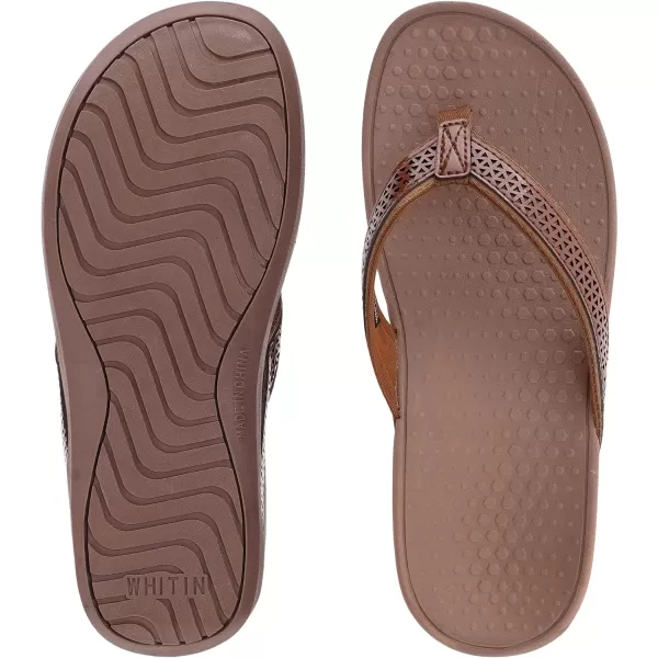 imageWHITIN Womens Platform Flip Flops with Arch Support  Deep Heel Cup  Soft Toe Post Wedge SandalsC32  Perforated Brown