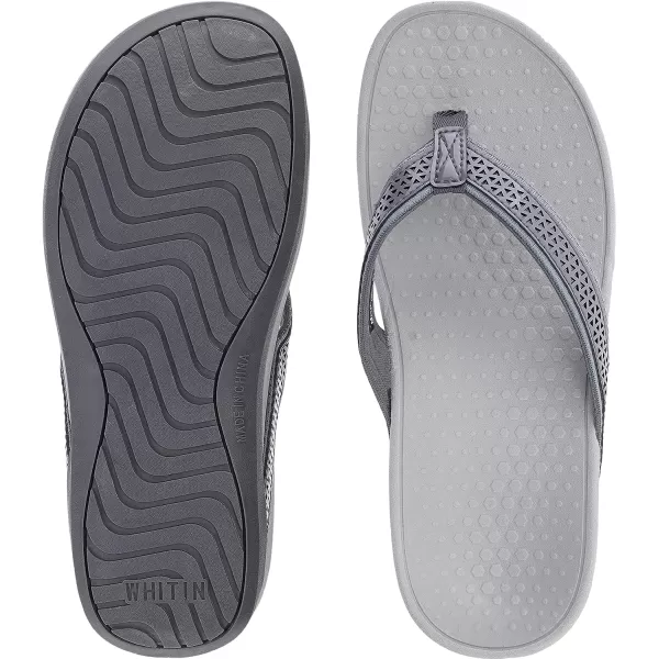 imageWHITIN Womens Platform Flip Flops with Arch Support  Deep Heel Cup  Soft Toe Post Wedge SandalsC32  Perforated Grey