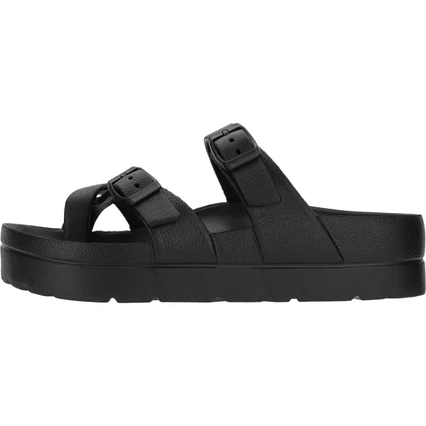 imageWHITIN Womens Platform Sandals Slides with Comfort Footbed  Adjustable Buckle  Ultra CushionBlack