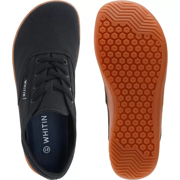 imageWHITIN Womens Wide Canvas Barefoot Shoes  Zero Drop Sole  Minimalist Casual SneakerW87  BlackGum