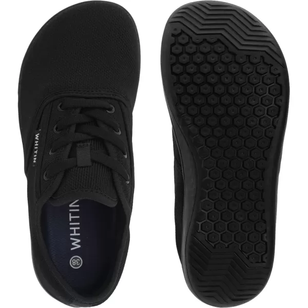 imageWHITIN Womens Wide Canvas Minimalist Barefoot Shoes  Zero Drop Sole  Casual SneakerW872  Black Knit Upper