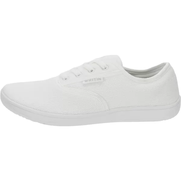 imageWHITIN Womens Wide Canvas Minimalist Barefoot Shoes  Zero Drop Sole  Casual SneakerW872  White Knit Upper