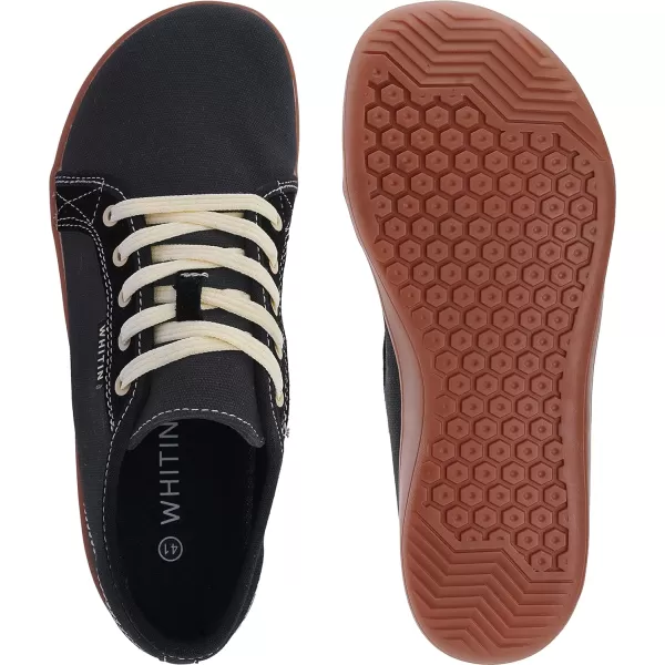 imageWHITIN Womens Wide Canvas Shoes  Minimalist Barefoot Sneakers  Classic Fit Low TopW81v2  Canvas Black Gum