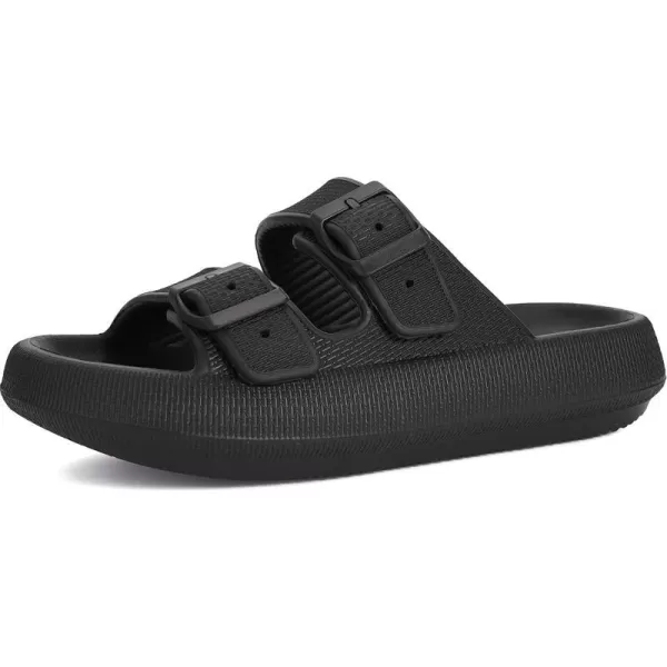 imageBRONAX Pillow Slippers for Women and Men  Adjustable Double Buckle Shower Slides  Cushioned Thick Sole SandalsY15  All Black