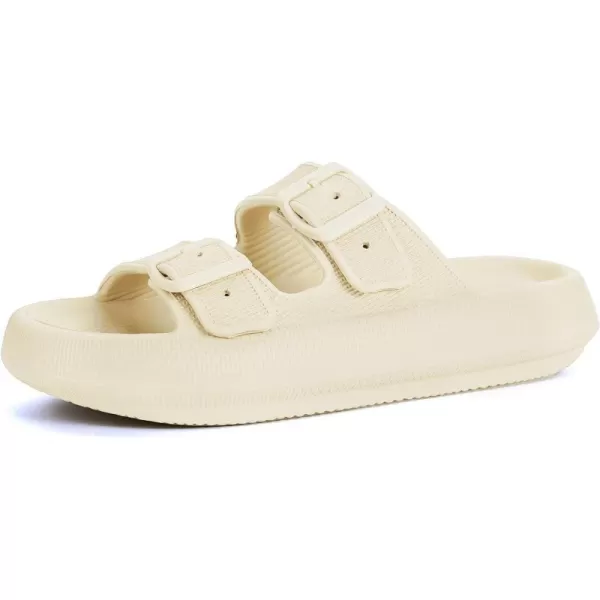 imageBRONAX Pillow Slippers for Women and Men  Adjustable Double Buckle Shower Slides  Cushioned Thick Sole SandalsY15  Beige