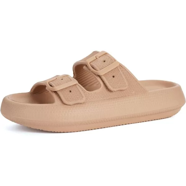 imageBRONAX Pillow Slippers for Women and Men  Adjustable Double Buckle Shower Slides  Cushioned Thick Sole SandalsY15  Brown