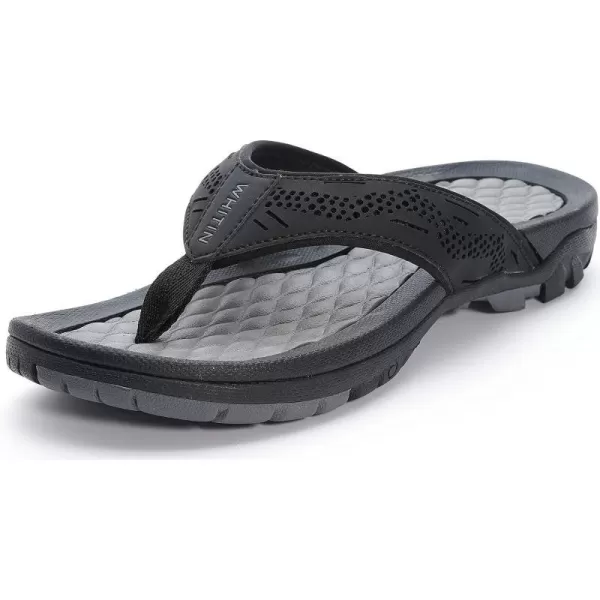 imageWHITIN Mens Flip Flops  Outdoor Thong Sandals  Arch Support  Slip ResistantBlack
