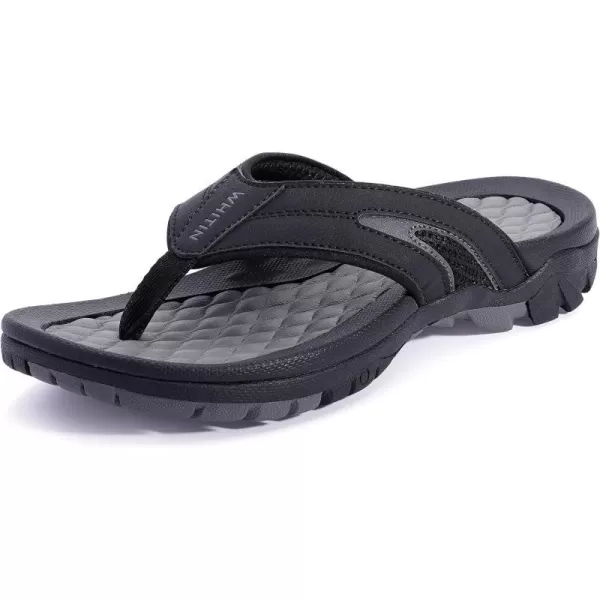 imageWHITIN Mens Flip Flops  Outdoor Thong Sandals  Arch Support  Slip ResistantMesh Black