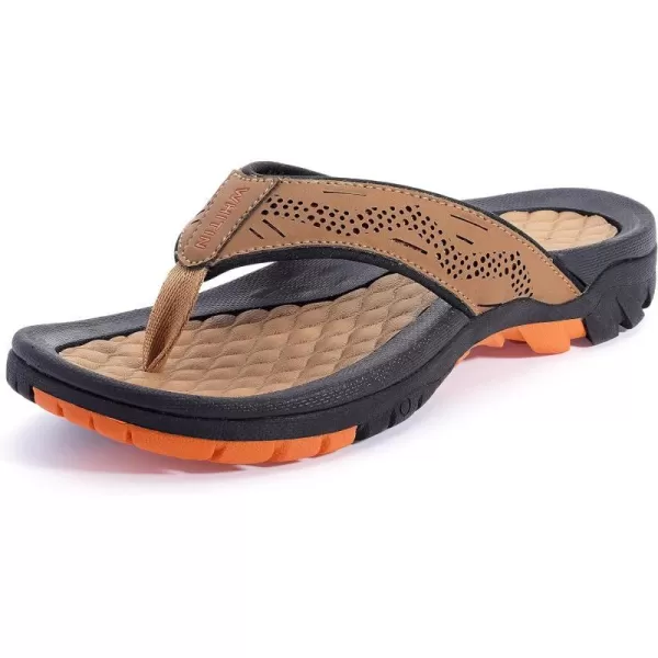 imageWHITIN Mens Flip Flops  Outdoor Thong Sandals  Arch Support  Slip ResistantOrange Brown