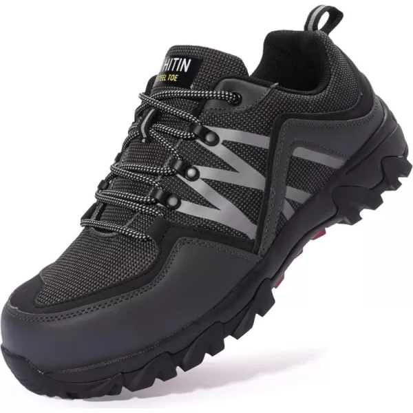 imageWHITIN Mens Steel Toe Slip Resistant Puncture Proof Construction Safety Work ShoesGrey