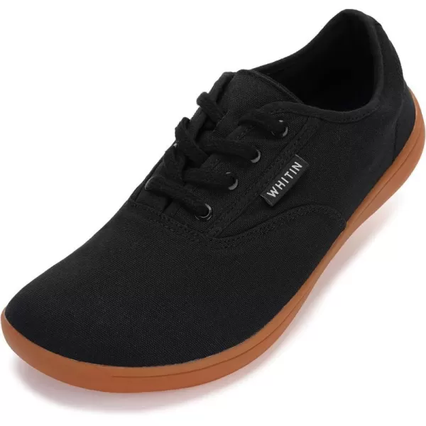 imageWHITIN Mens Wide Canvas Barefoot Sneakers  Zero Drop Sole  Minimalist FootwearW87  Black Gum