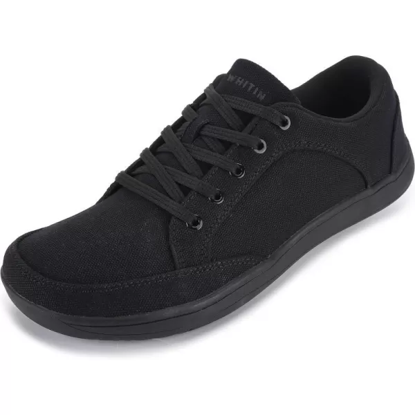 imageWHITIN Mens Wide Canvas Barefoot amp Minimalist Shoes  Zero Drop Sneaker  Natural FeelW891  All Black