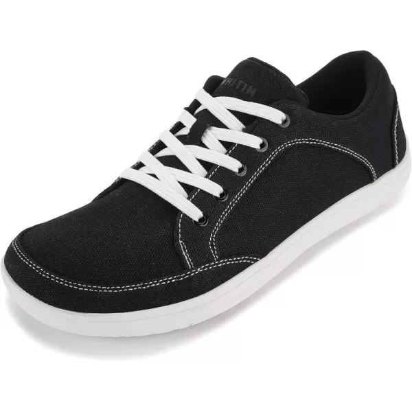 imageWHITIN Mens Wide Canvas Barefoot amp Minimalist Shoes  Zero Drop Sneaker  Natural FeelW891  BlackWhite