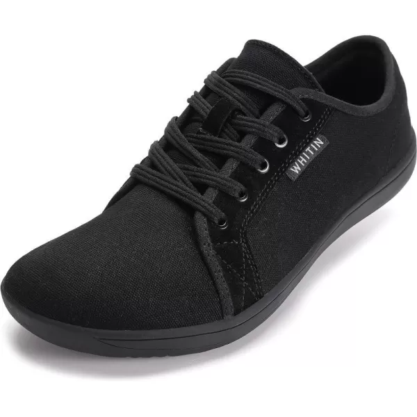 imageWHITIN Mens Wide Canvas Minimalist Barefoot Sneakers  Zero Drop Sole  Ultimate Toe FreedomW81v2 All Black  Canvas 