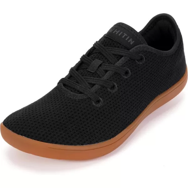 imageWHITIN Mens Wide Casual Barefoot Sneakers  Zero Drop Sole  Minimalist StyleW88  Black Gum