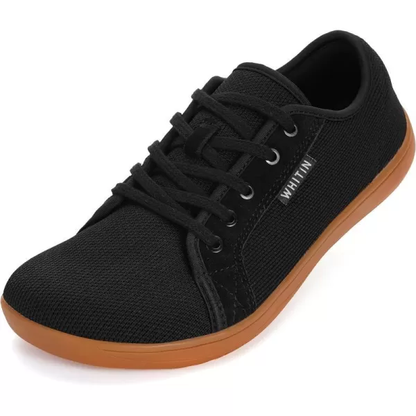 imageWHITIN Mens Wide Minimalist Barefoot Sneakers  Zero Drop Sole  Optimal RelaxationW81 Black Gum